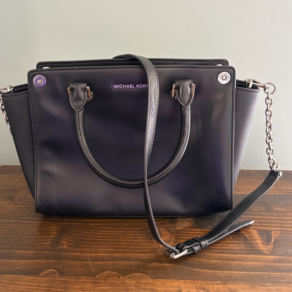 Michael Kors Black 3 in 1 Selma Leather Satchel with Combo Chain & Leather Strap - Picture 2 of 16
